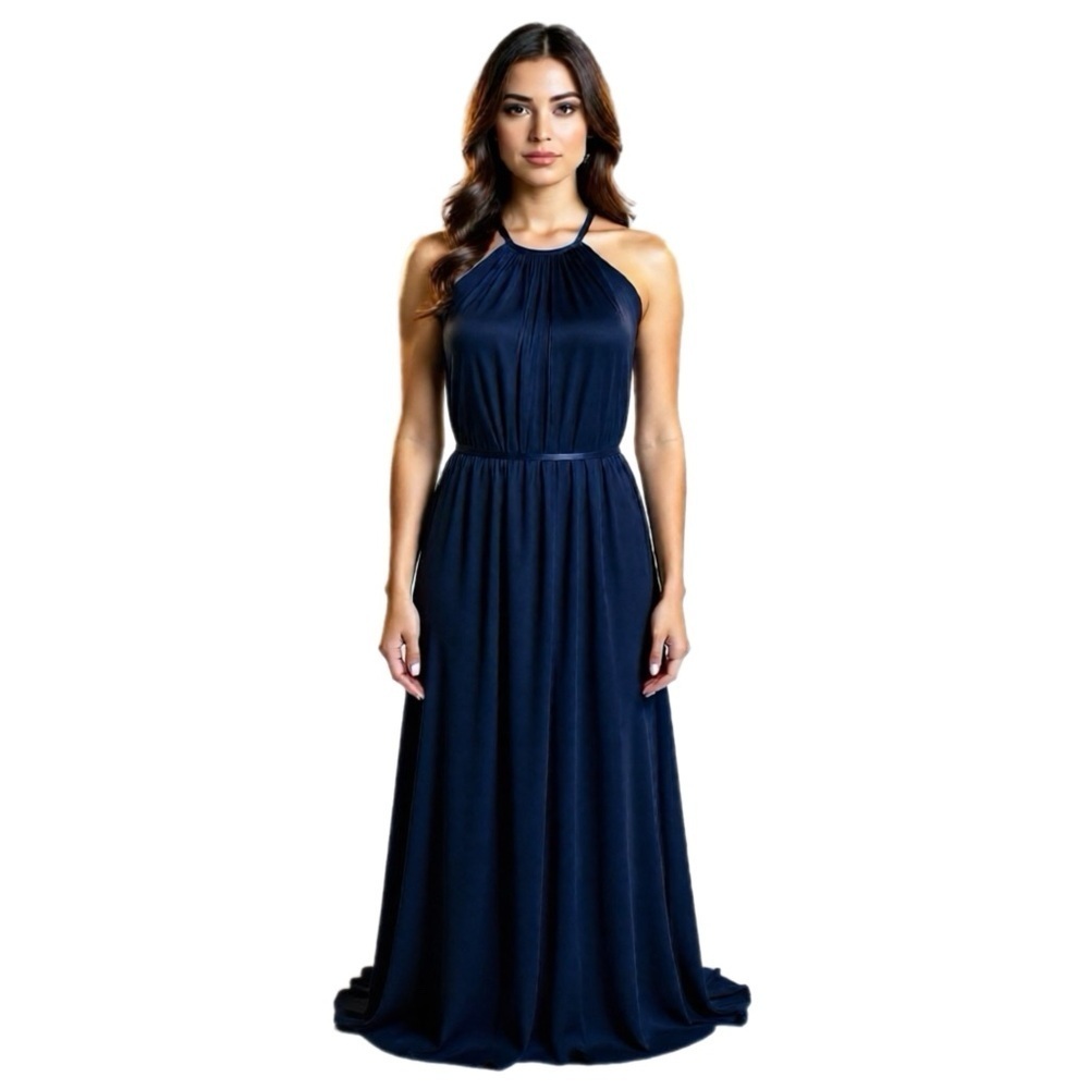 Massimo Dutti Maxi Dress Bridesmaid Flowy Lightweight Sleeveless Size XS Navy Bl